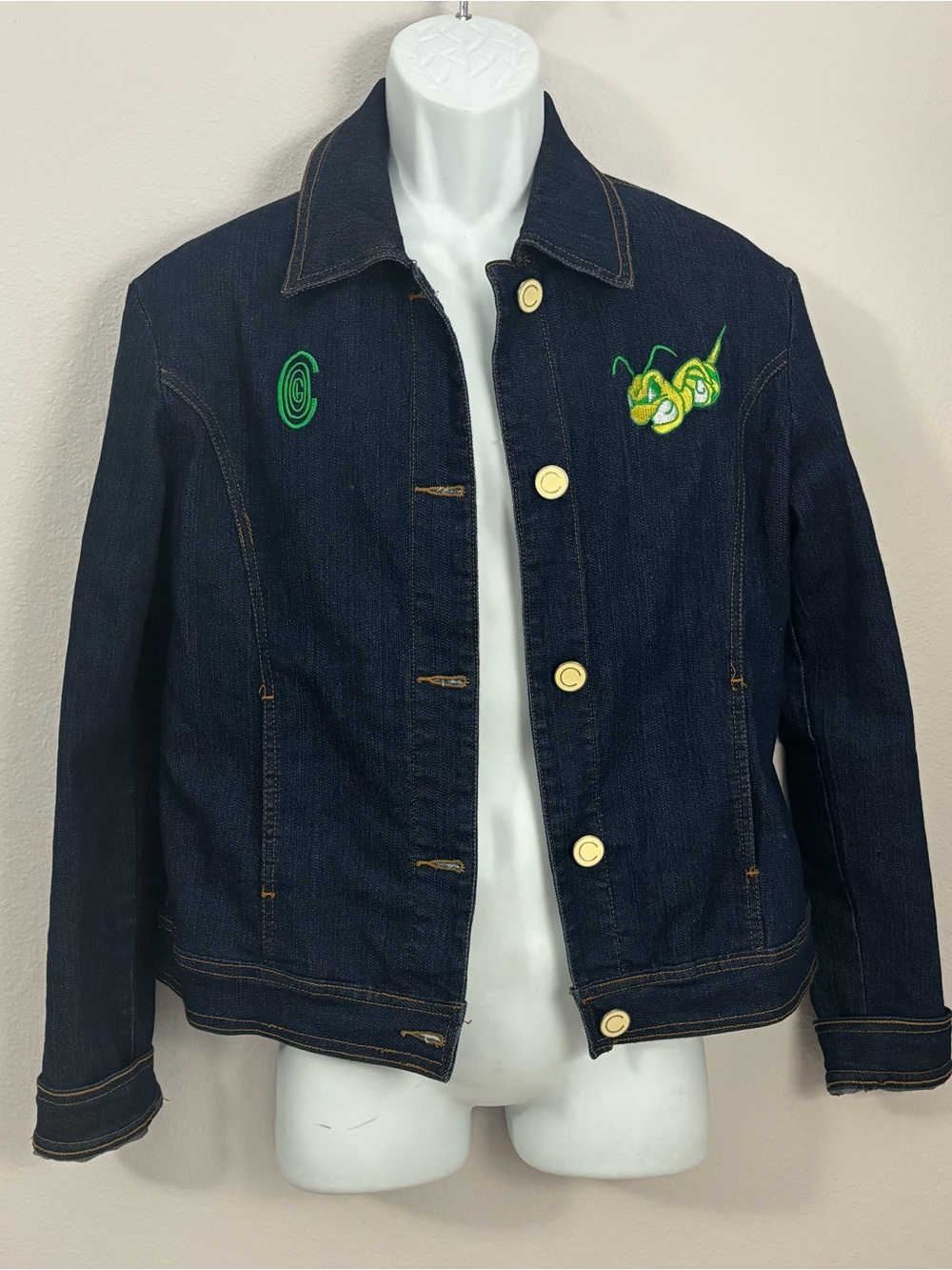 COOGI Blue w/Lime Green Embroidered “Get Buzzed” Denim Jacket Size XXL